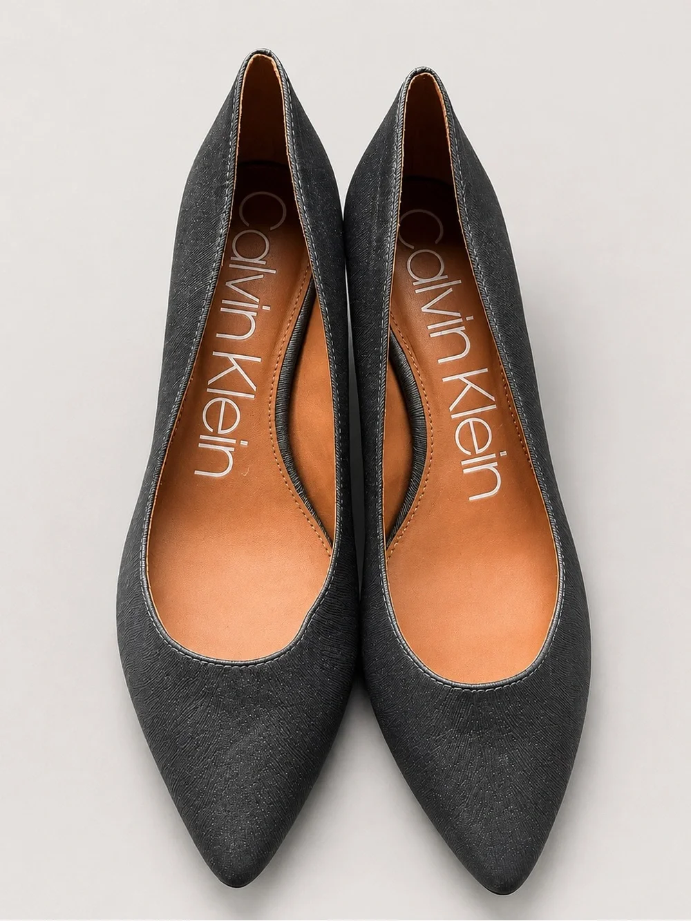 Calvin Klein Metallic Gray Pointed-Toe Low Heel Pumps